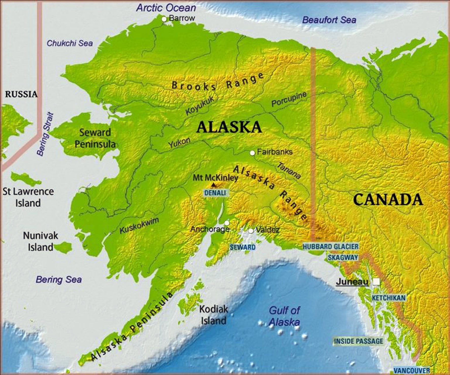 Северная америка полуостров аляска. Гора Маккинли Аляска на карте. Гора Денали на физической карте. Где гора Денали на карте.